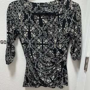 Style & Co. Black and Cream Patterned Blouse